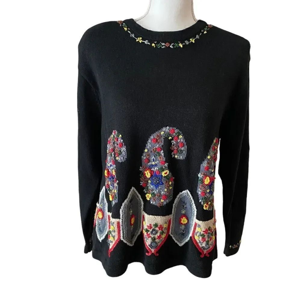 Bonnie and Bill Vintage Christmas Sweater Embroidered Beaded Size Large